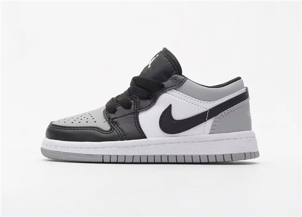 Youth Running Weapon Air Jordan 1 Grey/Black/White Low Top Shoes 0068